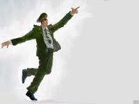 Soldier, Officer, Military Guy, Satire, Humor, Caricature, Rocket, Weapon, Nuclear, Danger, Policy, Politics, Relationship, Warfear, Uniform, Green, Joke, Funny, Digital Illustration