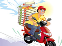 Pizza delivery hot and in time - friendly caricature, pizza, service, shipping, urgent, courier, deliver, delivery, term, time, driver, deadline, hurry, quick, speed, bicycle, bike, moped, motor, motorbike, motorroller, transportation, clock, alarm, box, bread, cartoon, character, cheese, fast, fire, food, fun, funny, humor, humorous, italian, job, lose, man, occupation, person, primus, roller, smoke, student, urban, vehicle, warming, wath, wheel, win, worker